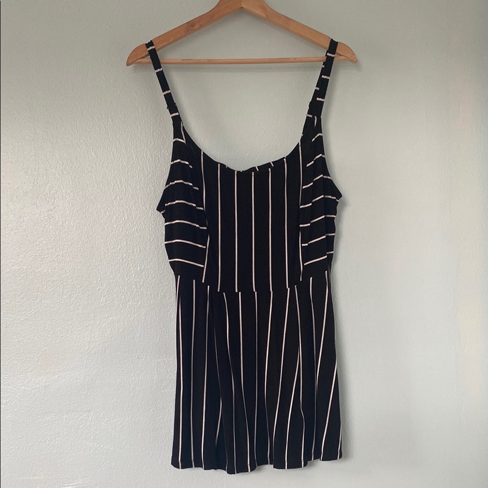 Torrid Black and White Striped Peplum Tank